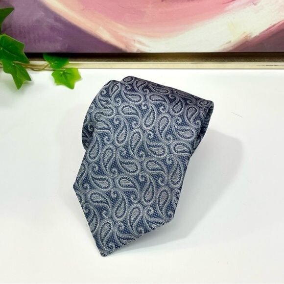 New David Donahue Paisley Silk Tie in Gray - Picture 9 of 9